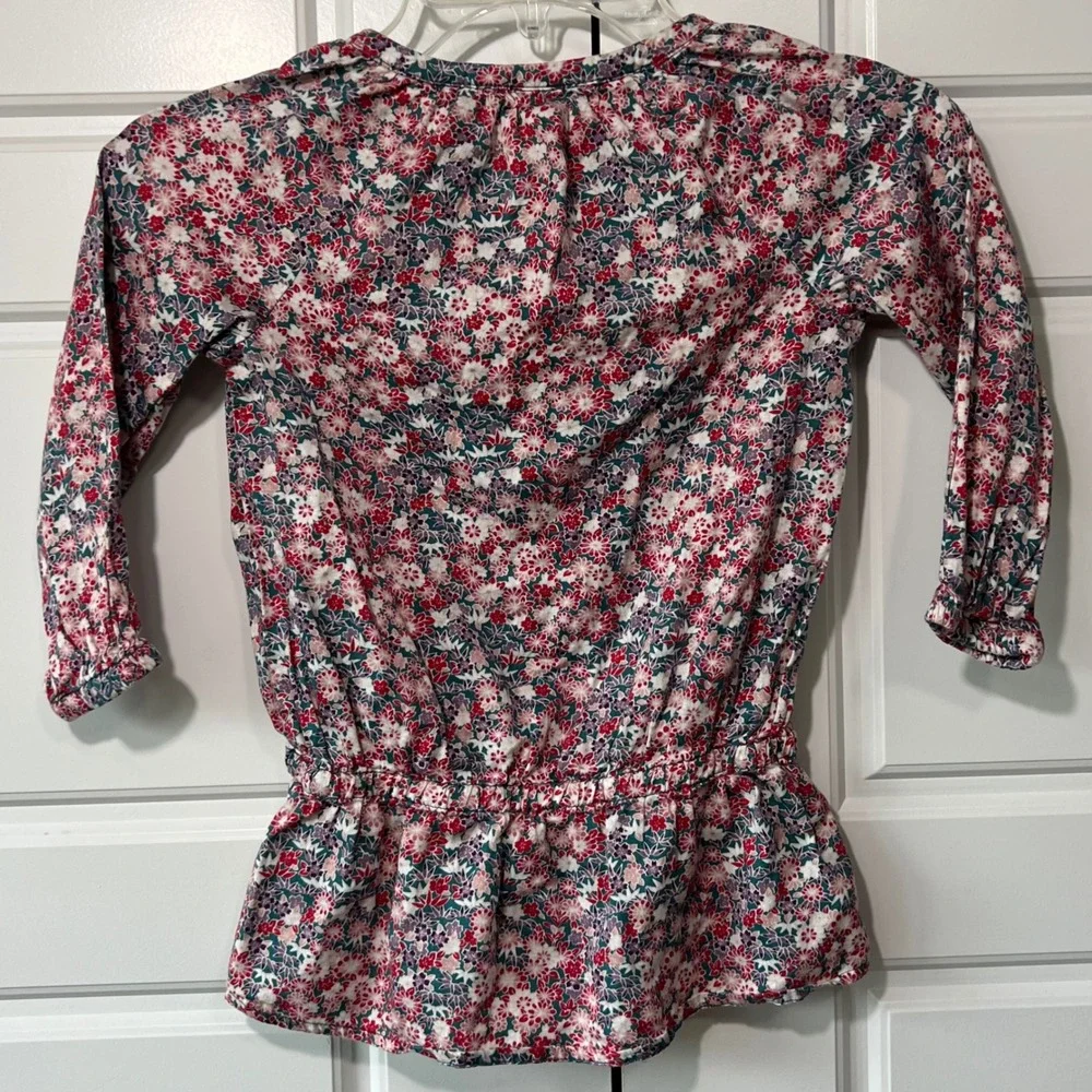 Tea Collection Floral Print Top Blouse Button 3/4 Sleeve Summer Girls Size 6‎
